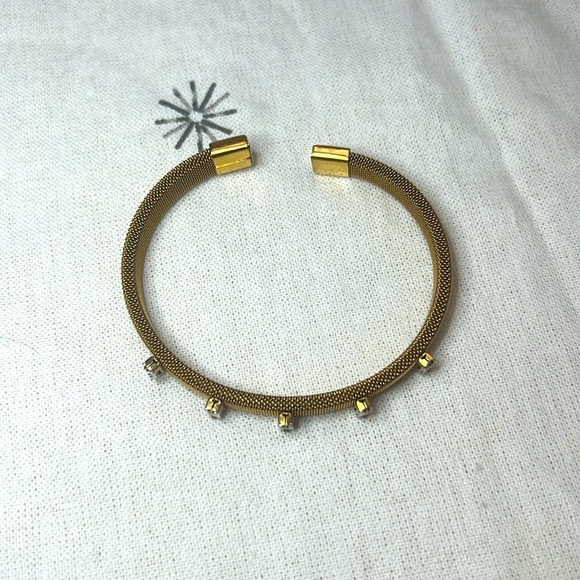 Gold Mesh Crystal Bangle Cuff Bracelet - Picture 5 of 8